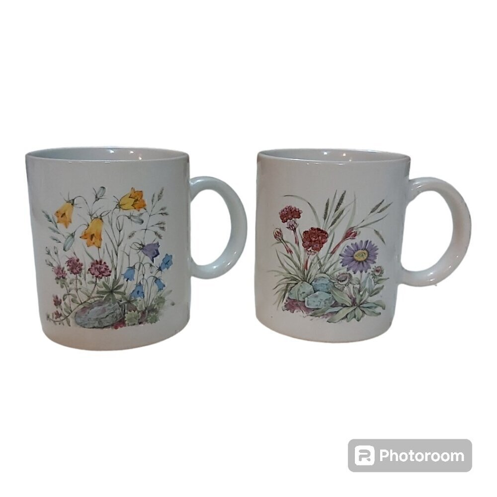 Japan Wildflower Ceramic Coffee Mugs - Floral Design, 3.5 Inches Tall